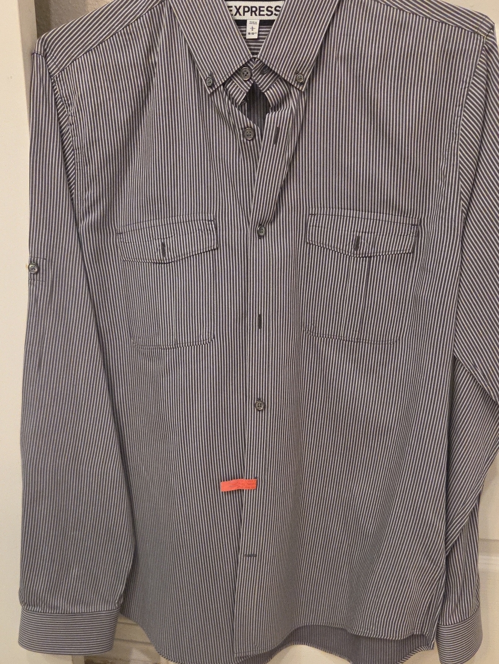 Express Men’s Navy & White Pinstripe Button-Down Shirt